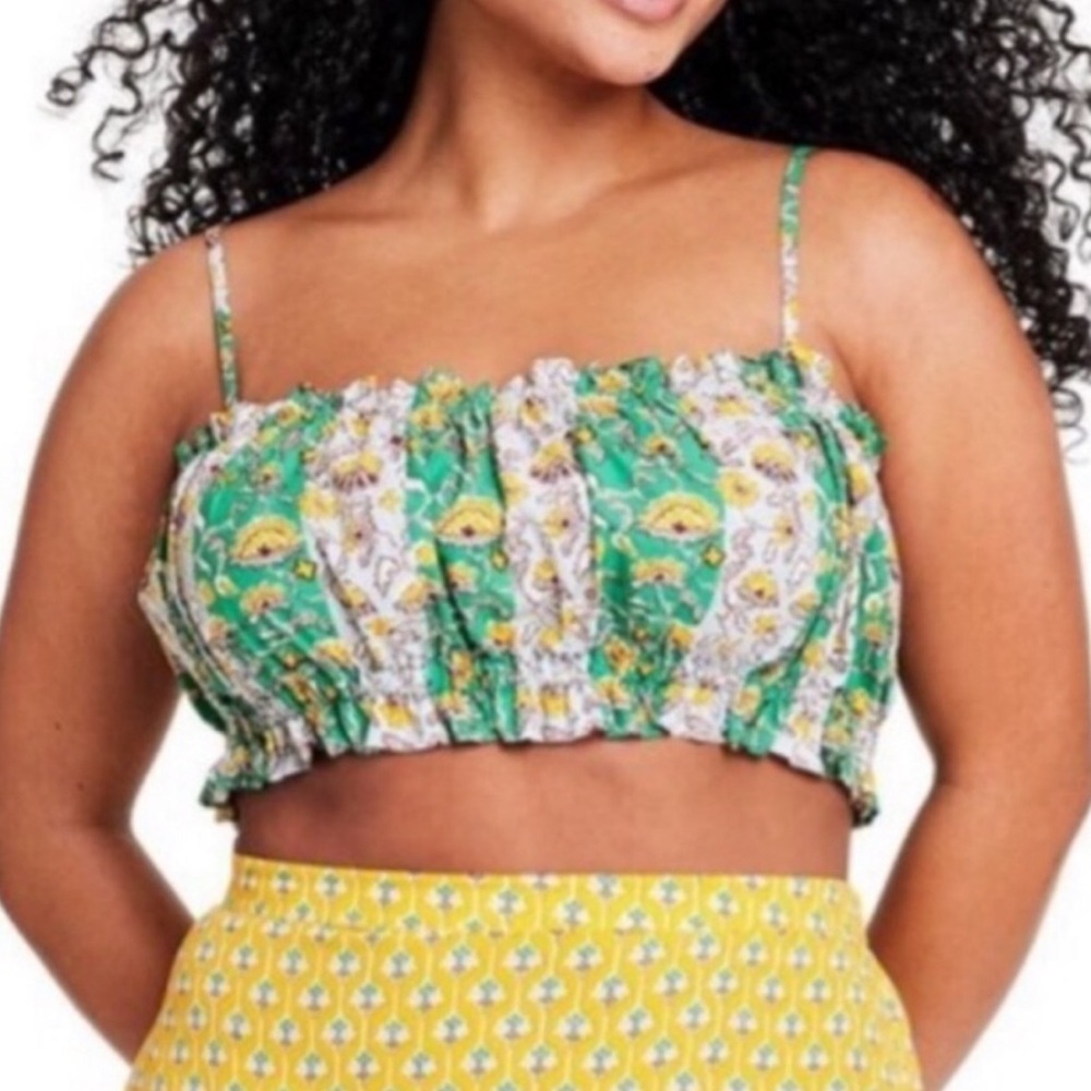 RHODE - Whimsical Floral & Striped Crop Top